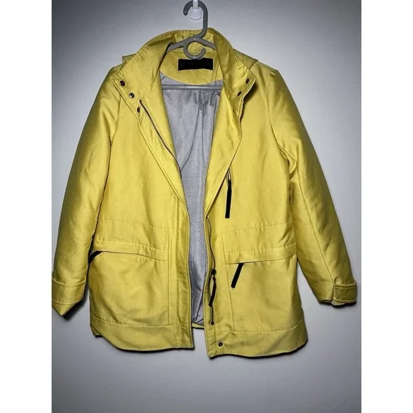 Zara Yellow Hooded Parka Coat Size Small Women's Full Zip Long Sleeve Casual - Picture 2 of 6